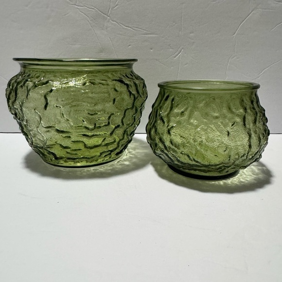 EO Brody CO Other - Vintage EO Brody Co. Olive Glass Crinkle Textured Vase Planters